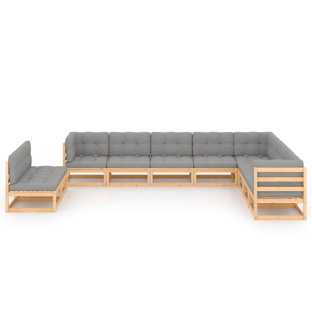 10-tlg. Garten-Lounge-Set mit Kissen Kiefer Massivholz